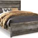 Signature Design by Ashley Wynnlow Rustic Queen Panel Bed with Metal Slats, Foundation or Box Spring Needed, Gray