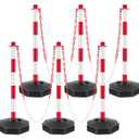 Delineator Post with Base, Traffic Delineator Posts, Traffic Safety Barrier with 5FT Plastic Chain, Traffic Safety Delineator Cones for Parking Lot, Construction Lot (6 Pack)