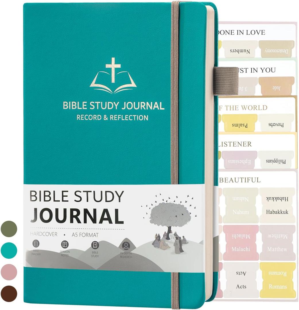 Daily Christian Bible Study Journal for Women & Men, 8.27x5.83” A5 Hardcover Prayer Notebook for Church, Sermon & Devotional Notes, PU Leather Cover with Elastic Band & Pen Loop. (Lake Blue)