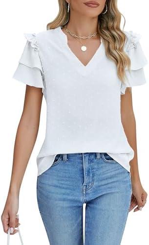 Blooming Jelly Womens Dressy Casual Tops Summer V Neck Short Sleeve Blouse Business Work T Shirts with Pocket, M