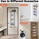 Over The Door Towel Racks, No Drill Towel Storage with Basket & Hooks, Space-Saving Multi-Functional Towel Holder for Bathrooms, bedrooms, Apartments, RVs (Matte Black, 5 Tier)