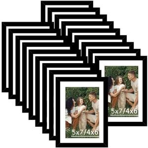 JCJMY 17 Packs 5x7 Picture Frames Bulk, Display 4x6 with Mat or 5x7 Without Mat, Black Gallery Frame Set, 5 by 7 Frames Bulk Set of 18, Collage Wall Decor Photo Frame Set for Wall and Tabletop, Black