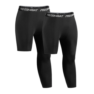 Niksa 3/4 Men's Compression Pants - Athletic Running Capri Tights Quick Dry Basketball Sports Leggings Gym Workout Base Layer(L) pack of 2