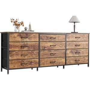 Huuger 63 Inch Long Dresser for Bedroom, TV Stand for 65, 70 Inch TV, 12 Drawer Dresser for Closet, Chest of Drawers, Large Fabric Drawers for Bedroom, Media Console, Rustic Brown : Home & Kitchen