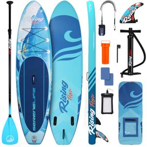 SereneLife 10’6” Inflatable Stand Up Paddle Board with Premium SUP Accessories - 32” Wide Stable Design with Non-Slip EVA Deck Pad, for Youth and Adults, 350 lbs. Capacity