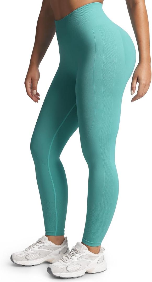 Aoxjox Workout Seamless Leggings for Women High Waisted Fitness Yoga Contour Sculpt Pants 22" (Blue)