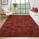 RUGSREAL Living Room Area Rug 9x12 Washable Rug Non-Slip Stain Resistant Modern Abstract Bedroom Rug Contemporary Throw Floor Carpet for Dining Room Solid Area Rug for Home Office, Red