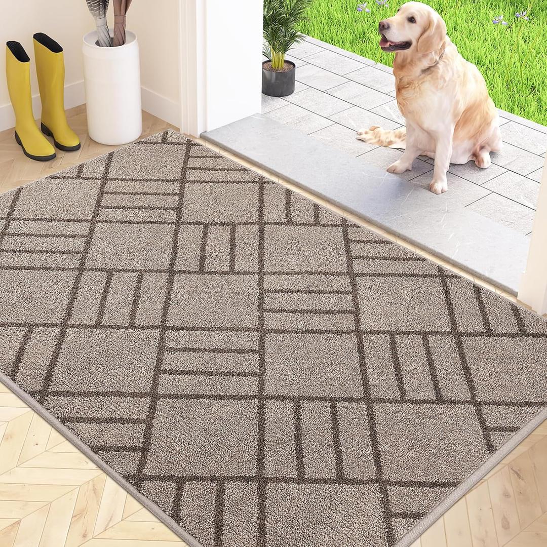 Non Slip Entryway Rug 32" x 48", Dirt Trapper Door Mat, Inside Washable Rug for Kitchen, Bathroom, Bedroom, Floor, Beige