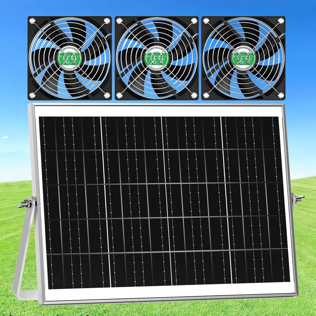 Solar Chicken Coop Fan 3 Kit, 25W Solar Powered Greenhouse Fan Outdoor Waterproof, Solar Exhaust & Intake Fans, Strong Airflow for Outside Shed Dog House Air Circulation Ventilation Cooling