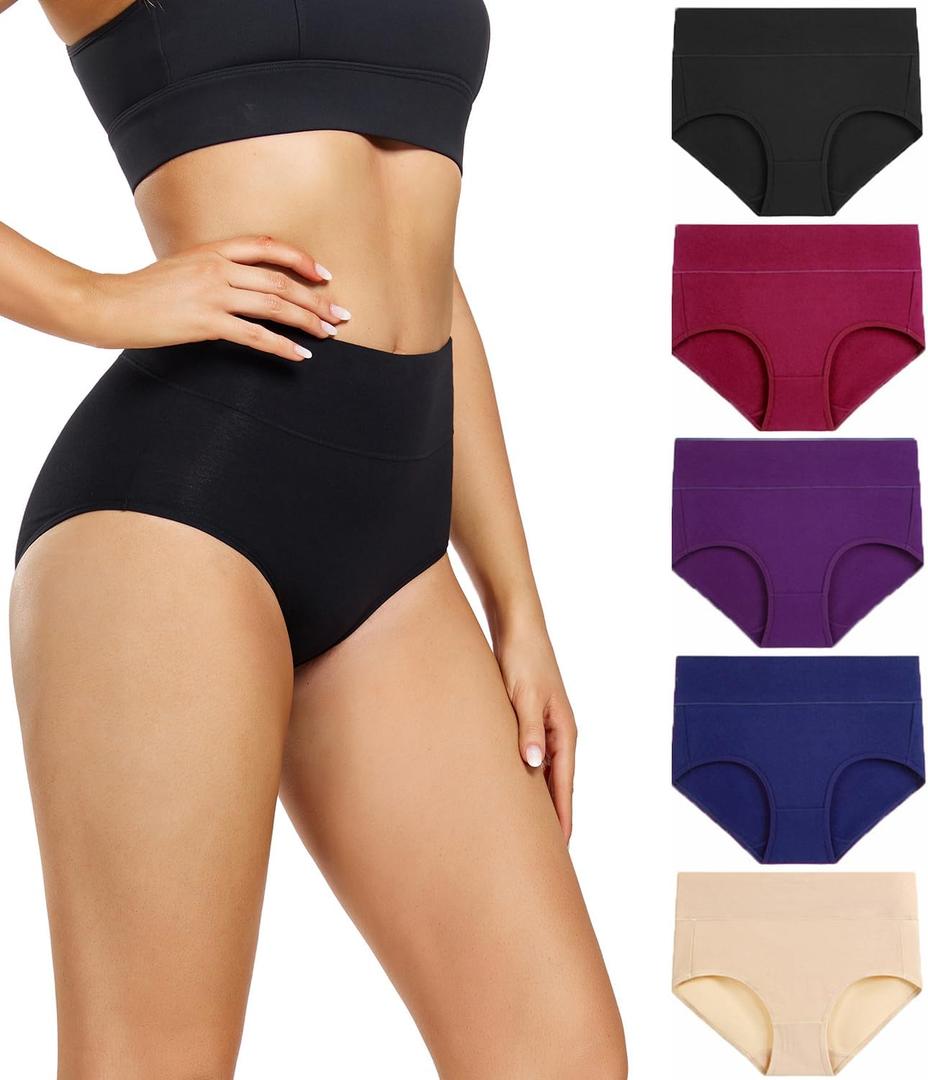 wirarpa Women's Underwear High Waisted Ladies Cotton Panties Soft Full Coverage Briefs 5 Pack (3X-Large)