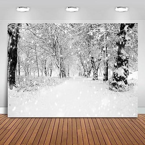 Mocsicka Winter Snowing Backdrop White Frozen Forest Path Photography Background Winter Backdrops for Children Photoshoot Home Party Decoration Photo Studio Props (10x7ft)