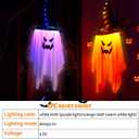 5PCS Halloween Hanging Ghosts, Large Size Lighted Glowing Ghost with Witch Hat Halloween Decorations Ornaments Outdoor Indoor for Home Yard Patio Garden Tree Party Outside