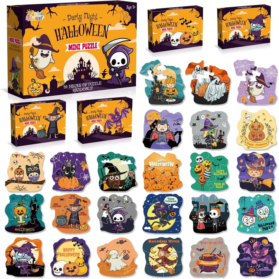 Halloween Party Favor for Kids - 24 Pack Jigsaw Puzzles in Theme Designs for Trick or Treating, Goodie Bag Filler, Miniatures Novelty Toy, School Classroom Rewards