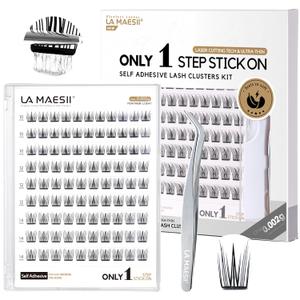 La Maesii Self Adhesive Eyelashes Kit, Natural Look 10-14mm Lash Clusters Kit Reusable Lash Clusters Pre-Glued DIY Eyelash Extensions, No Glue Needed, No Residue, Easy to Apply (Hybrid)