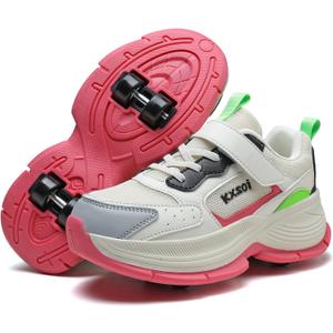 HSQ Roller Skate Shoes with Detachable Wheels for Kids Girls Funy Wheelies Shoes Fashion Wheely Sneakers Black Beige Red Size Little Kid 2