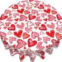Valentines Day Round Tablecloth 60 Inch Red Heart Table Cloth Water Resistant Washable Polyester Valentine's Day Table Cover for Kitchen Dining Table Party Decor