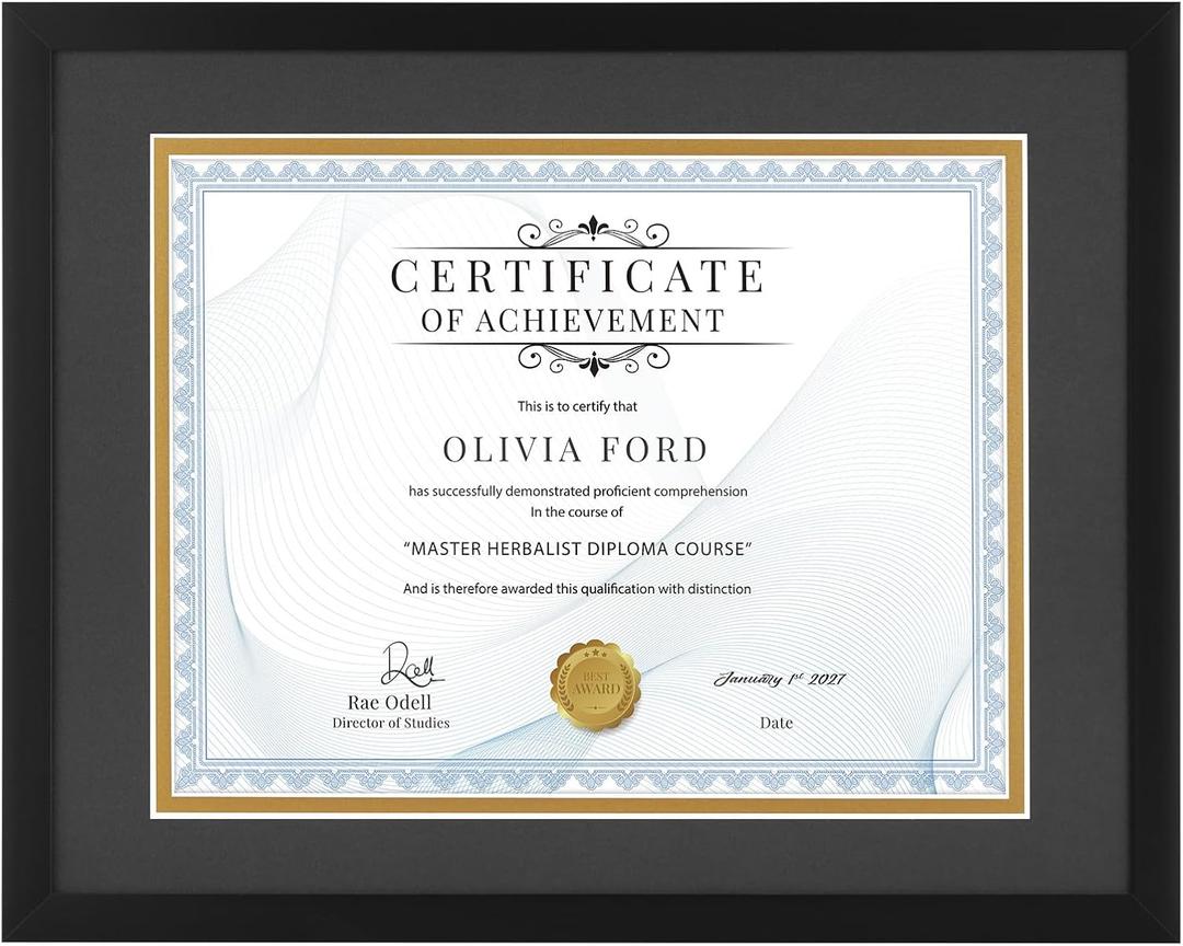 SYNTRIFIC Certificate Frames Display Document 11x14 without Mat or 8.5x11 with Mat Black Diploma Frame Clear Plexiglass Award Degree Collection Frame Wall Display 1 Pack