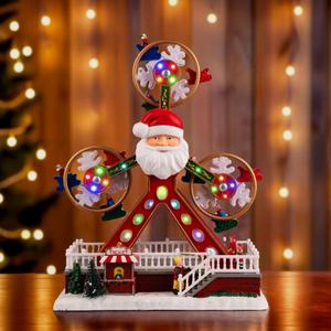 Christmas Santa Claus Ferris Wheel, Light Up Musical Christmas Decoration for Holiday Tabletop Display and Collectible Gifts