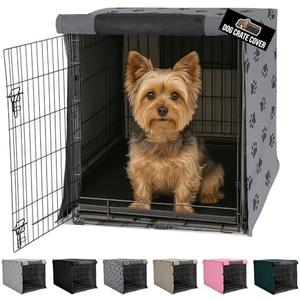 GORILLA GRIP Dog Crate Covers compatible with Amazon Basics Dog Crates, All Sides Open, Privacy Cover Fits 24" Wire Kennel, Breathable Mesh Windows, Light Reducing Puppy Training Cage Topper, Gray Paw