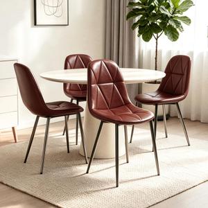 Set of 4 Brown Dining Chairs – Modern Armless Kitchen & Dining Chairs, Faux Leather Upholstery, Ergonomic Backrest & Sturdy Metal Legs, 27 x 18 x 20