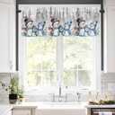 Winter Snowman Valances for Windows 42" W x 12" L Striped Hat Christmas Pine Tree Grey Snow Scene Rod Pocket Curtains Valance Short Window Treatment Drapes for Living Room, Bedroom Bathroom Decor