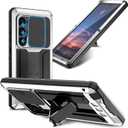 Compatible For Samsung Galaxy S24 Ultra Metal Case,Heavy Duty Dust Proof Military Grade Rugged Case with Sliding Camera Cover and Built-in Foldable Kickstand with Full-Body Bumper Cover (Silver)