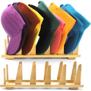 Peohud 2 Pack Hat Organizer for Baseball Caps, Bamboo Hat Racks, Compact Hat Display Stand for 20 Caps, Detachable Baseball Hat Storage Organizer for Closet Shelf Dresser Bedroom