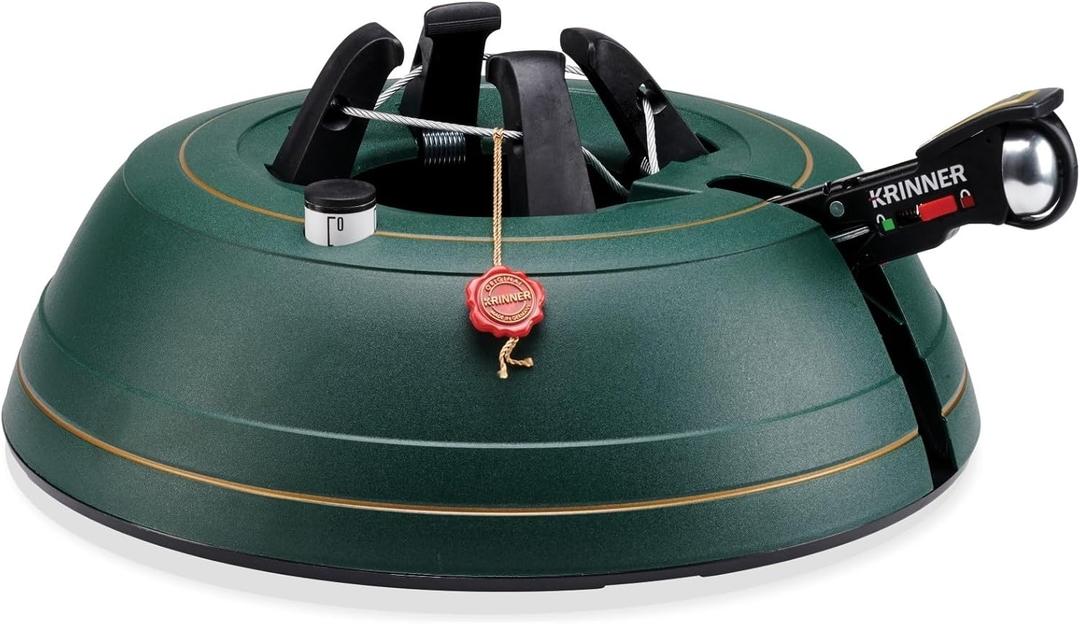Krinner Christmas Tree Genie Medium - Green Tree Stand - Original Single Cable Operation, Holds up to 7 ft Live Trees - Foot Pedal Setup & Water Reservoir with Level Indicator - German Made