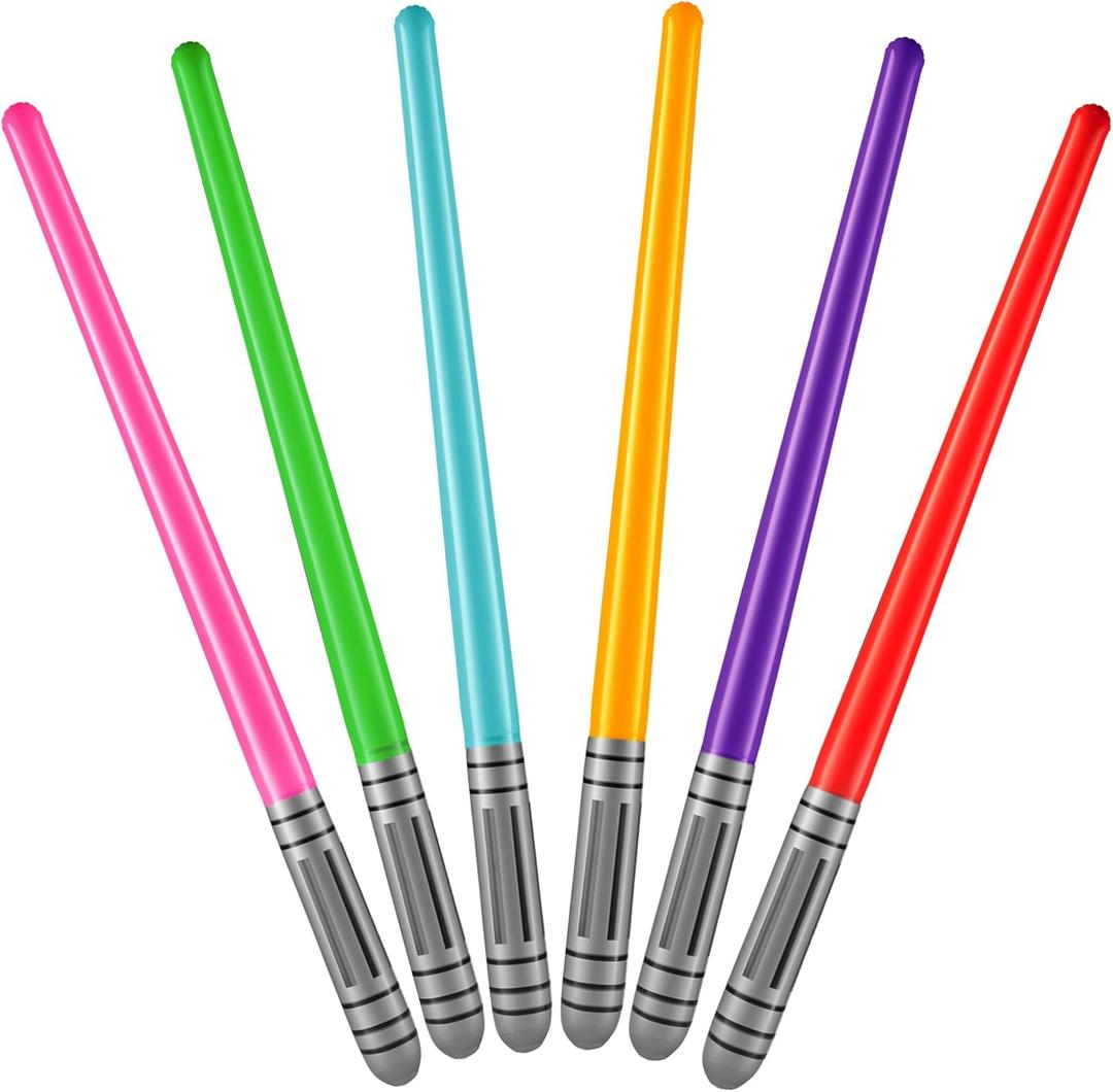 Bedwina Inflatable Light Sabers for Kids - (Pack of 6) 35-inch Neon Color Blow-Up Toy Saber Swords, Party Favors, Goodie Bags, Star Galaxy Theme Birthdays & Prize Toys