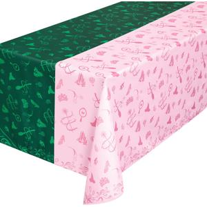xo, Fetti Pink + Green Witch Tablecloth | 9' x 4.5' | Birthday Decorations, Bachelorette Tablescape, Dinner Party Setting, Kids Wizard Table Cover, Girls Decor
