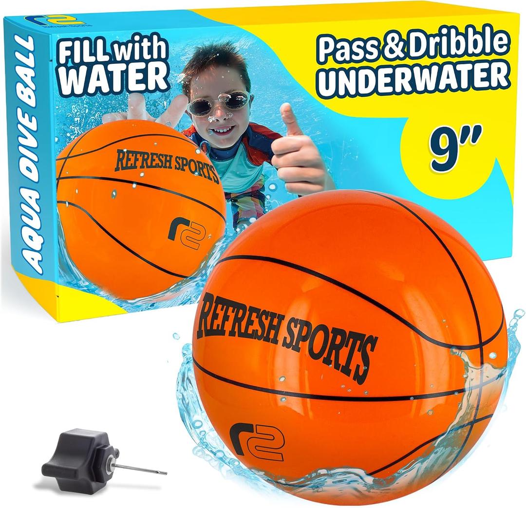Aqua Dive Ball 9" Basketball – Underwater Pool Game for Kids All Ages – Fun Water Toy to Dribble & Shoot – Great for Outdoor Pool Parties & Summer Water Game Fun – Birthday Gift for Boys & Girls
