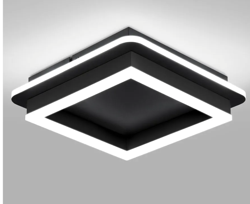 Black Modern LED Ceiling Light, Square Flush Mount Ceiling Hallway Light Fxitures, 6000K Cold White Small Close to Ceilings Lamp for Bedroom Hallway Kitchen Balcony Cloakroom