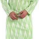 SKAVIJ Men's Pure Cotton Printed Kurta Pajama Set Ikat Design Casual Ethnic Dress (Lime Green, S)