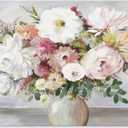 Goldfoilart Pink and White Floral Wall Art 32x24, Flower Vase Canvas Print, Blush Neutral Botanical Wall Decor for Living Room Bedroom Dining Room, Ready to Hang