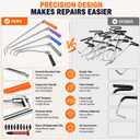 360° Rotating Rod Set, 5Pcs Adjustable Paintless Dent Removal Rod Tools with Rubber Hammer, Knockdown Pen and Interchangeable Tips, Auto Body Repair Tool Set for Door Dings, Hail Damage