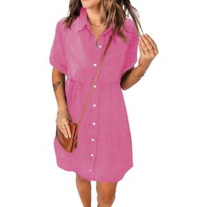 Women's Denim Dress for Women Cute Blue Babydoll Denim Shirt Dress Denim Dress with Pockets, Size: Large