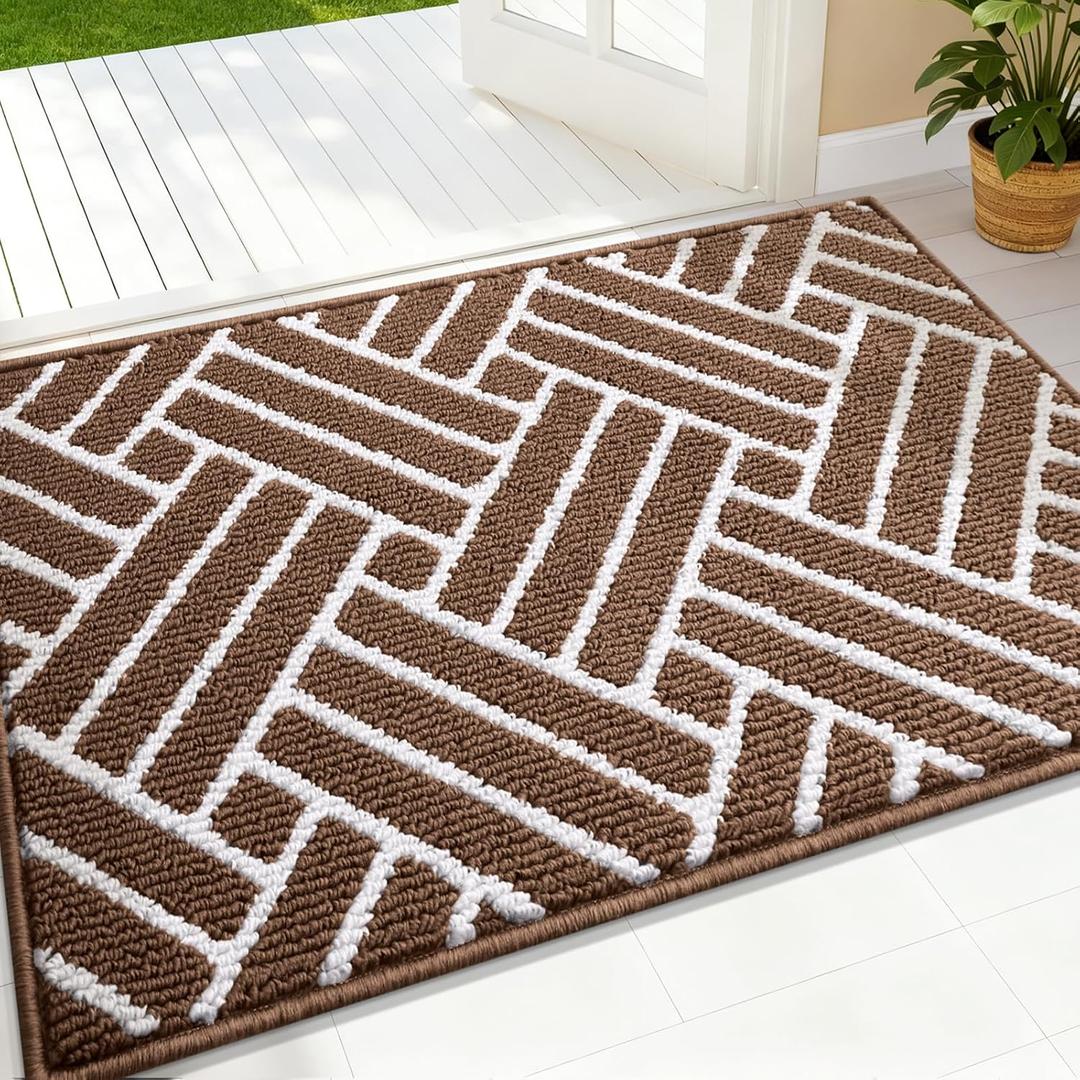 OLANLY Indoor Door Mat, 36x24 Inch, Dirt Resistant and Absorbent, Non-Slip Rubber Backing Floor Mats, Easy Clean Low-Profile Doormat for Entryway, Front Door, and Inside Entrance, Coffee