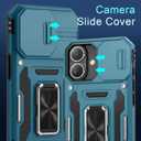 DEERLAMN Case for iPhone 17 6.3-Inch with Slide Camera Cover + Screen Protector (2 Packs), Rotated Ring Kickstand Military Grade Shockproof Protective Cover-Light Blue