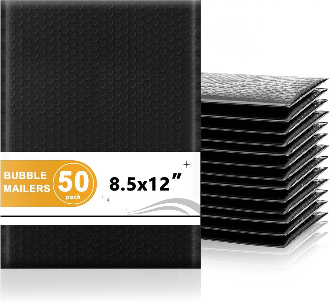 Yeplan 8.5x12 Inch Bubble Mailers, 50 Pack Self Seal Padded Envelopes | Usable Size 8.5x11" Durable Waterproof Padded Mailers for Small Business Shipping for Books, Clothes, Makeup Supplies