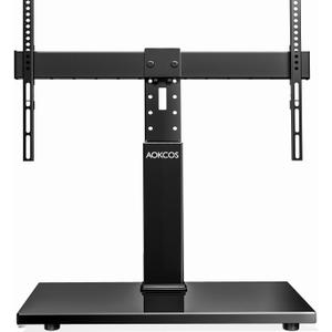 Universal Swivel TV Stand Base - Table Top TV Stand for 32 to 70 75 Inch TVs, Height Adjustable TV Mount Stand with Tempered Glass Base for Living Room, Bedroom, Holds up to 110lbs, Max VESA 600x400mm (Black)