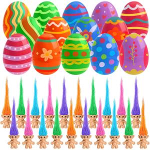 xutengy 24Pcs Prefilled Easter Eggs with Mini ToysFilled Plastic Easter Eggs with Vintage Lucky Dolls Action Figures Easter Basket Stuffers for Kids Fillers Easter Egg Hunt Party Favor