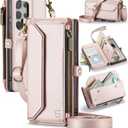 Strapurs Wallet Case Compatible with Samsung Galaxy S24 Ultra 5G RFID Blocking 10-Card Holder Soft PU Leather Magnetic Snap Strap Zipper Pocket Phone Case Fit for Galaxy S24 Ultra - Rose Gold