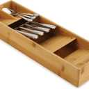 Joseph Joseph DrawerStore Compact Utensil Organizer For Kitchen Drawer Silverware, Flatware Tray, Small, Bamboo