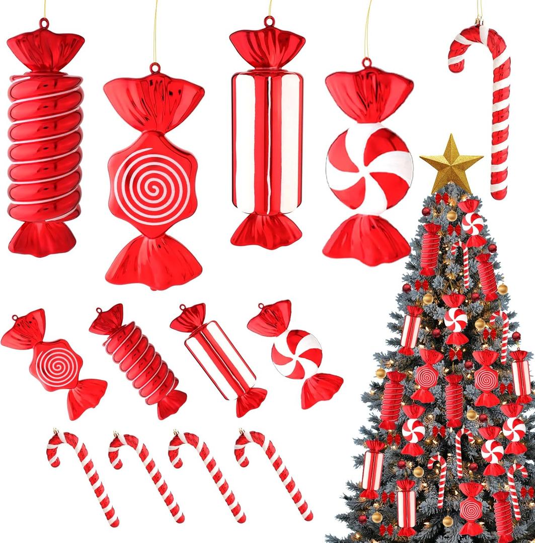 Lanpn 8 Pcs 11.8" Extra Large Candy Cane Christmas Decorations, Giant Peppermint Candies Xmas Tree Ornaments, Red White Lollipop Candy Canes, Sweet Hanging Decor for Candyland Holiday Indoor Outdoor