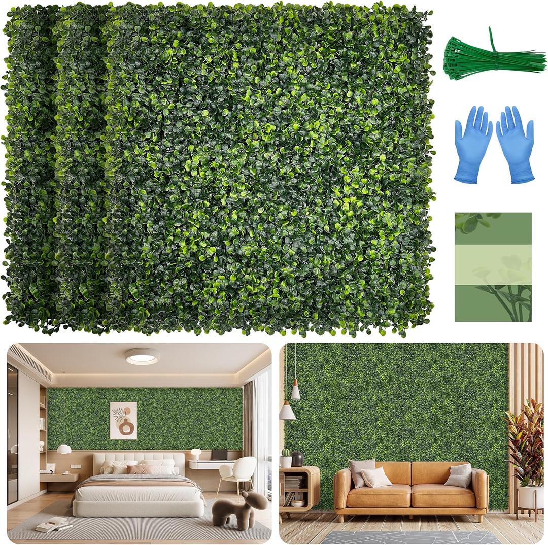 Artificial Grass Wall Panel Screen: 10"x10" 24P (16.8 sqft) UV-Anti Faux Boxwood Panels for Indoor Outdoor Green Wall Decor, Privacy Fence, Patio, Balcony, Party Backdrop