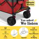 Sekey 48''L Collapsible Foldable Extended Wagon with 660lbs Weight Capacity, Heavy Duty 300L Folding Utility Garden Cart with Big All-Terrain Beach Wheels & Drink Holders. Red&Grey
