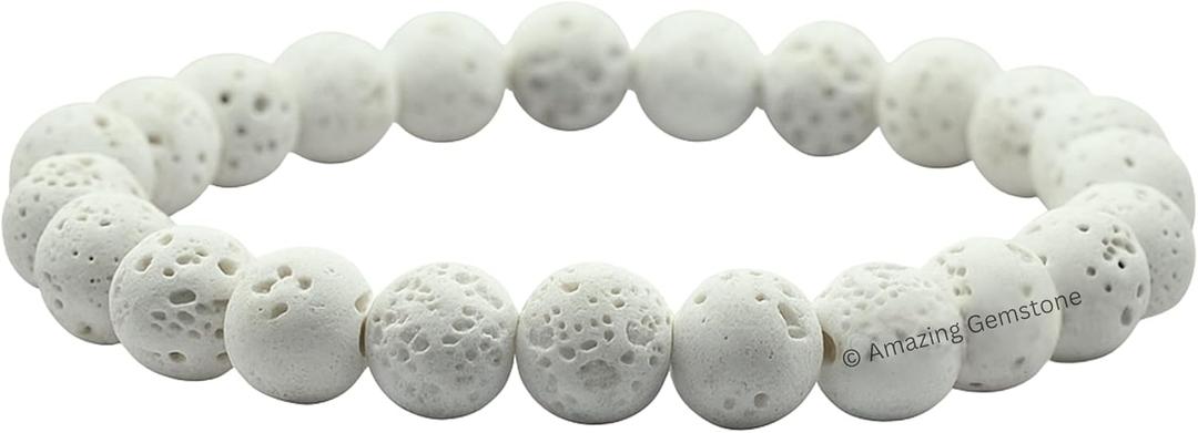 Amazing Gemstone Crystal Bracelet for Women Men's Gifts - Protection Healing Crystal Bracelet - 8mm Gemstone Beaded Stretchable Bracelet Pulseras Para Hombres Mujer Stocking Stuffers Mothers Day Gift (White Lava)