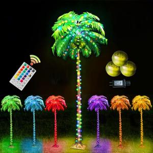 Ledido 5FT Colorful Lighted Palm Tree with 3 Coconuts, 144LED Light Up Palm Trees Outdoor with Remote Waterproof, Artificial Led Palm Tree for Luau Summer Hawaiian Patio Tropical Party Indoor Decor