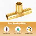 3/4 Inch (19mm) Brass Barb Tee Fittings T-Shaped 3 Ways Union Fitting, Hose Splicer Fitting, for Water/Fuel/Air, 2 PCS