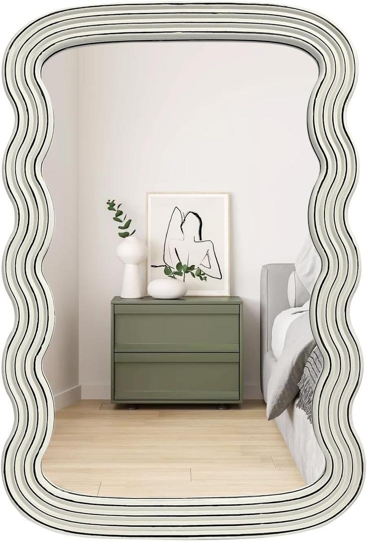 Wall Mirrors White and Stylish Suitable for Office Living Room Aisles (Wave Rectangle 36x24in)